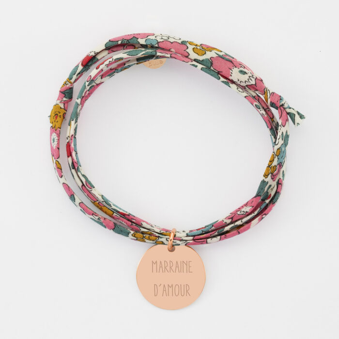 Bracelet 3 tours Liberty personnalisé médaille gravée plaqué or rose 19 mm - texte