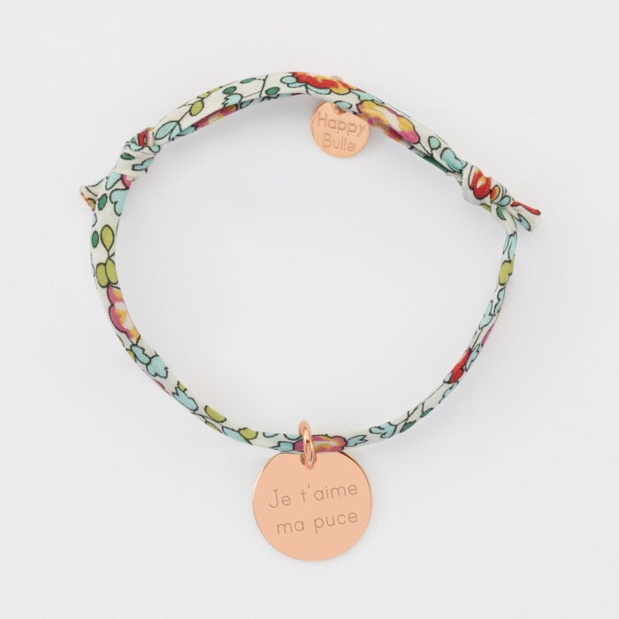 Bracelet enfant personnalisé liberty médaille gravée plaqué or rose 15 mm - texte je t'aime