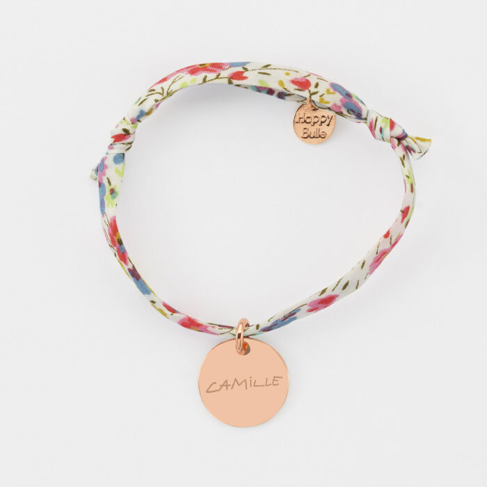 Bracelet enfant personnalisé liberty médaille gravée plaqué or rose 15 mm - prénom manuscrit