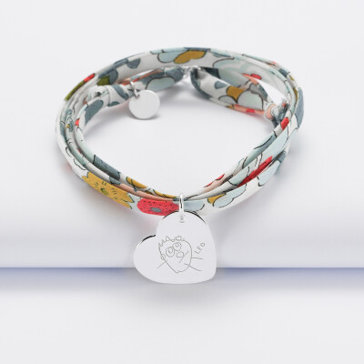 Bracelet Liberty personnalisé médaille gravée argent dormeuse coeur 19x21 mm - dessin Bracelet Liberty personnalisé médaille gravée argent dormeuse coeur 19x21 mm - dessin