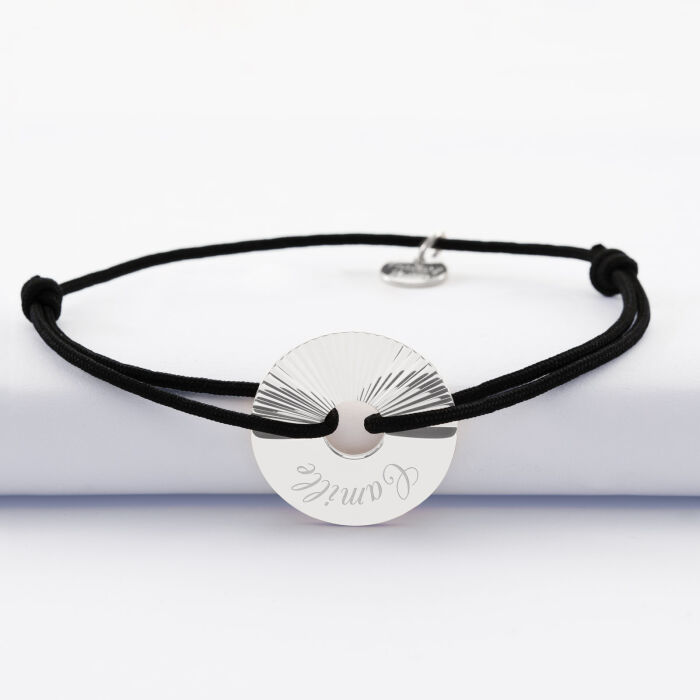 Bracelet personnalisé médaille gravée argent cible soleil 21 mm - prénom camille