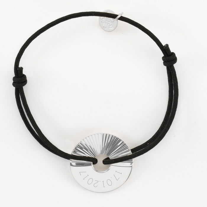 Bracelet personnalisé médaille gravée argent cible soleil 21 mm - date