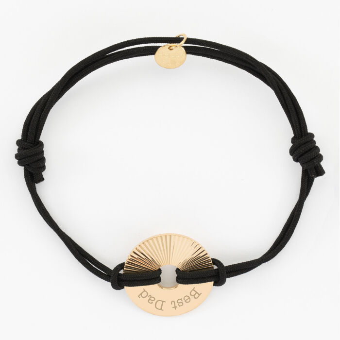 Bracelet homme personnalisé cordon double médaille gravée plaqué or cible soleil 21 mm - texte best dad