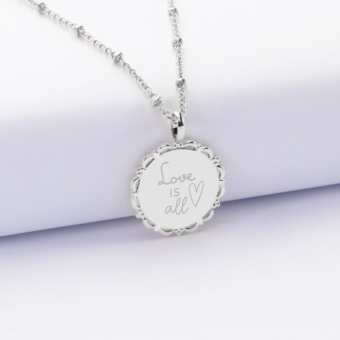 Personalized silver serrated vintage medal pendant 17 mm