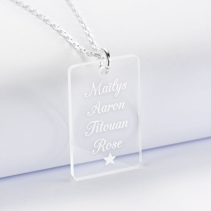 Pendentif homme personnalisé médaille gravée acrylique 20x32 mm - prénom