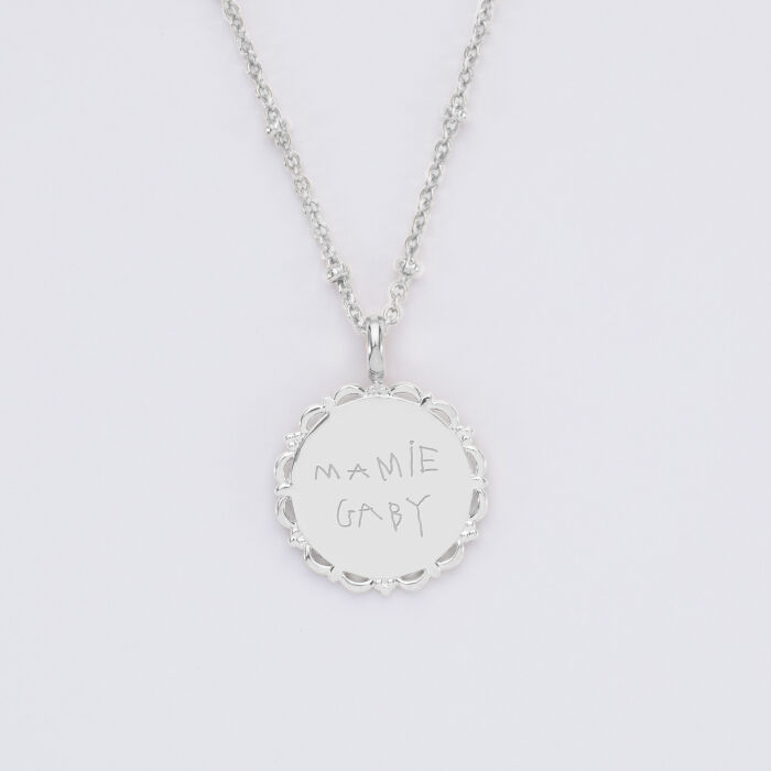 Pendentif personnalisé médaille vintage dentelée gravée argent 17 mm - écrit