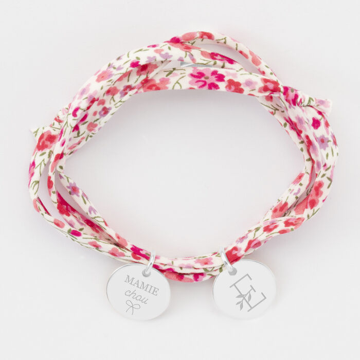 Bracelet 3 tours Liberty personnalisé 2 médailles gravées argent 15 mm - illustration