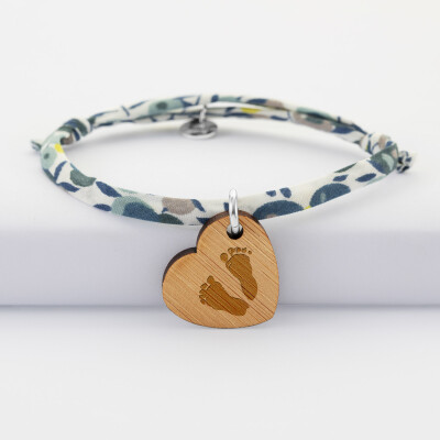 Bracelet Liberty personnalisé médaille gravée bois dormeuse coeur 19x21 mm - empreinte