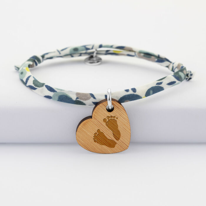 Personalised engraved heart wooden sleeper Liberty medallion bracelet 19x21mm