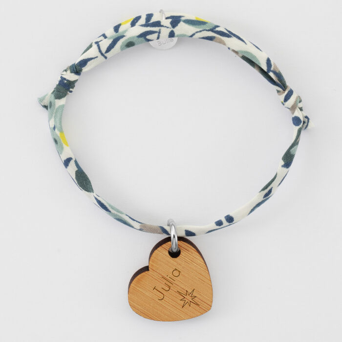 Bracelet Liberty personnalisé médaille gravée bois dormeuse coeur 19x21 mm - texte et pictogramme