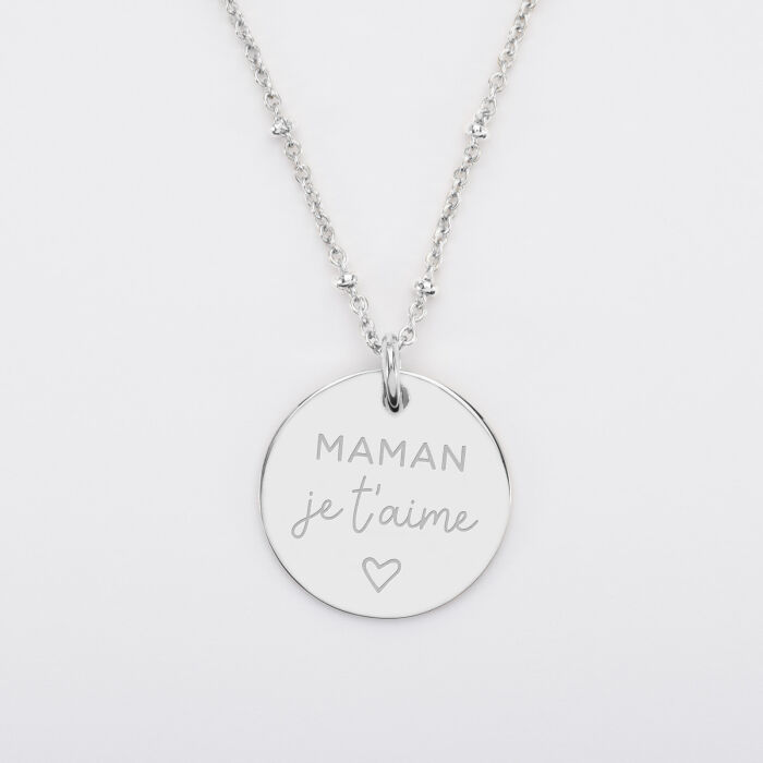 Pendentif personnalisé médaille gravée argent 19 mm - illustration maman