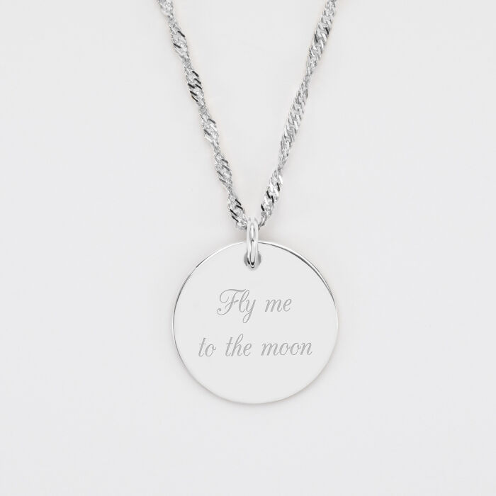 Pendentif personnalisé médaille gravée argent 19 mm - texte