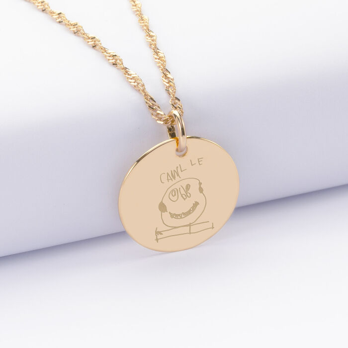 Pendentif personnalisé médaille gravée plaqué or 19 mm - dessin