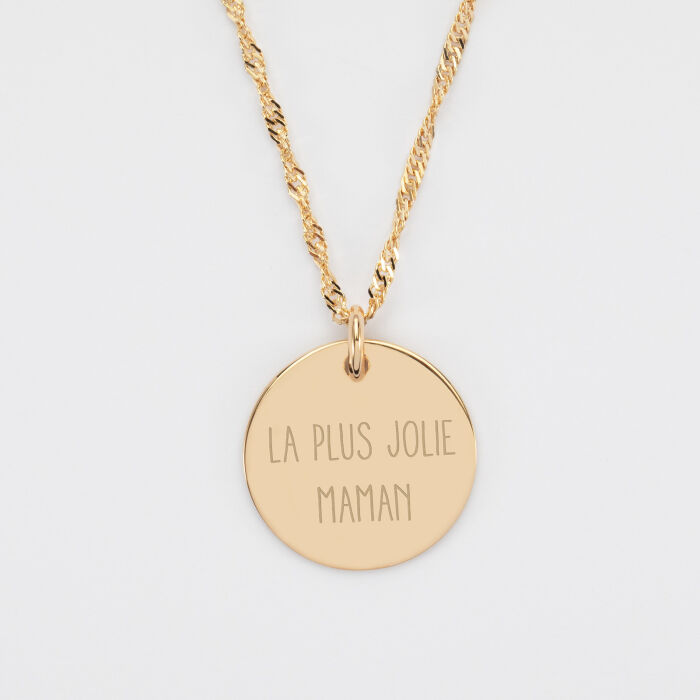 Pendentif personnalisé médaille gravée plaqué or 19 mm - texte