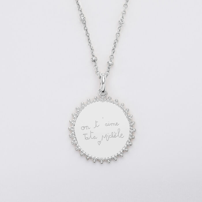 Pendentif personnalisé médaille soleil gravée argent 20 mm - écrit