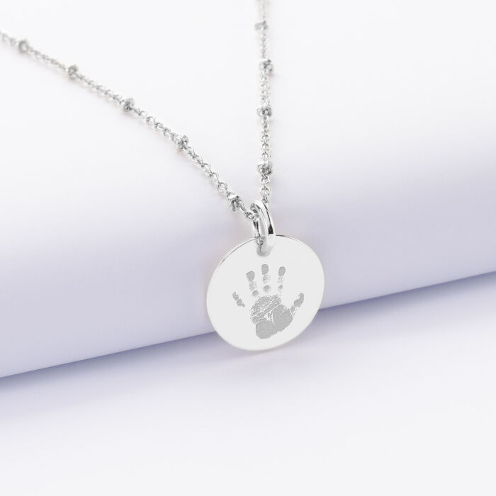 Pendentif enfant personnalisé médaille gravée argent  15 mm - empreinte