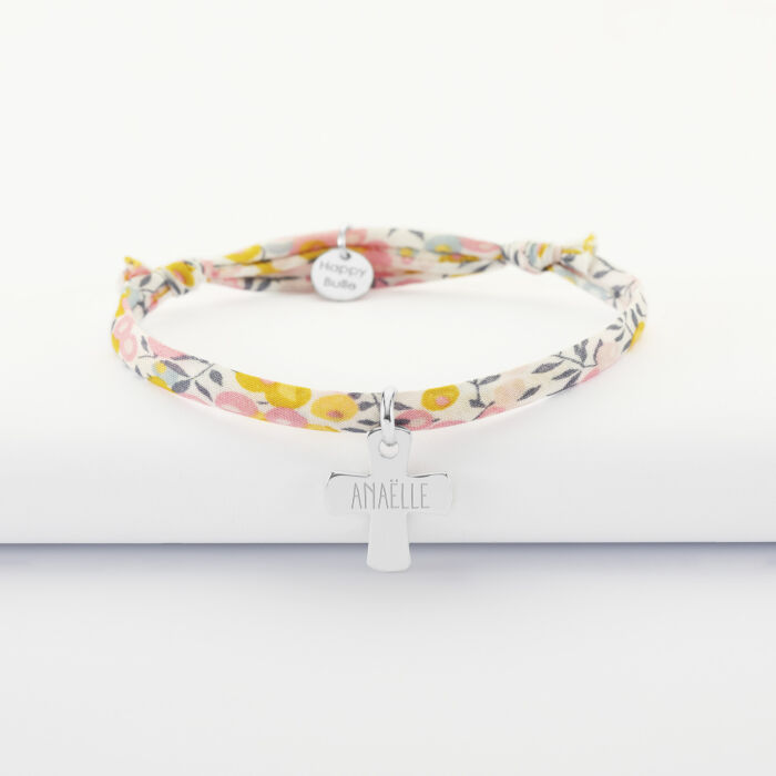 Bracelet enfant Liberty personnalisé médaille gravée argent croix 15x13 mm