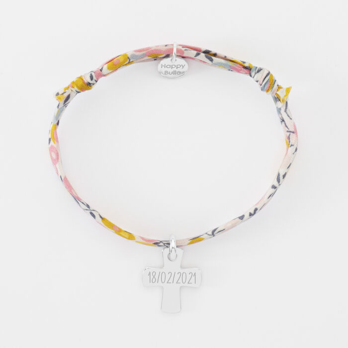 Bracelet enfant Liberty personnalisé médaille gravée argent croix 15x13 mm - 18.02.2021