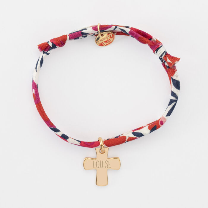 Bracelet enfant Liberty personnalisé médaille gravée plaqué or croix 15x13 mm - louise