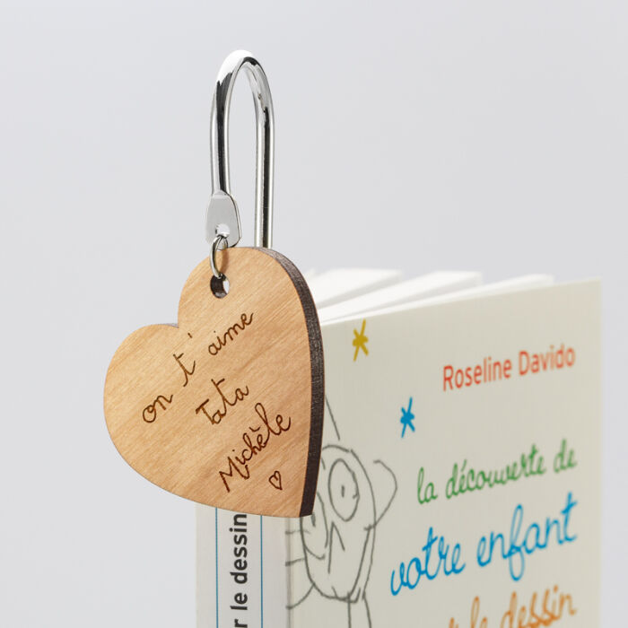 Personalised engraved wooden heart medallion steel bookmark - writing