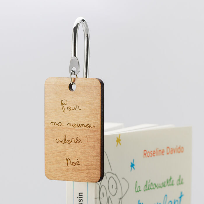 Personalised engraved wooden rectangular medallion steel bookmark - writing