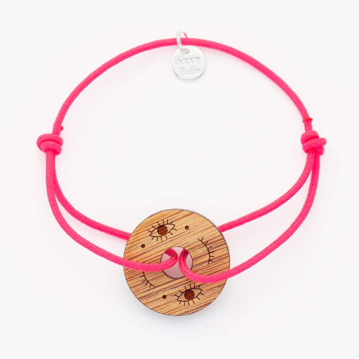 Bracelet personnalisé médaille gravée bois cible ronde 21 mm ornement