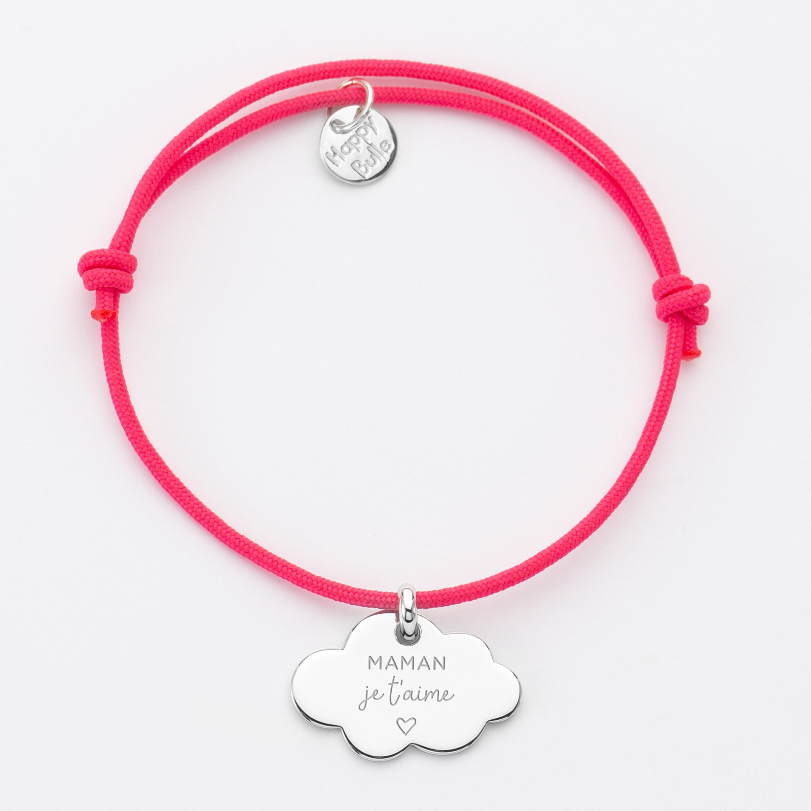 Bracelet Personnalise Prenom Medaille Gravee Argent Nuage x14 Mm Cadeau