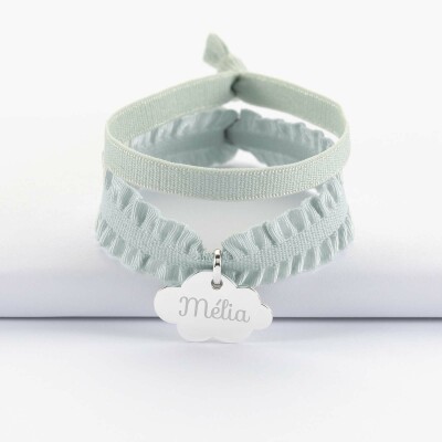 Coffret de bracelets enfant personnalisés cordons élastiques interchangeables médaille gravée argent nuage 20x14 mm - mélia