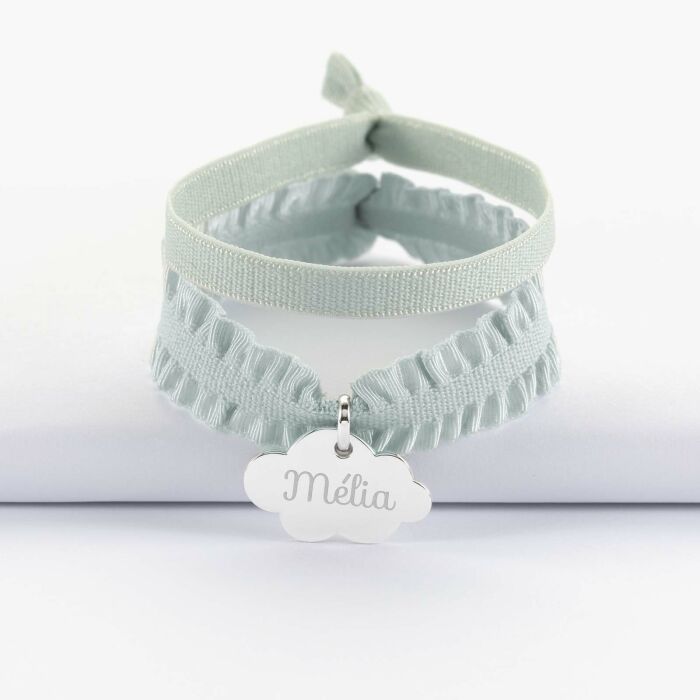 Coffret de bracelets enfant personnalisés cordons élastiques interchangeables médaille gravée argent nuage 20x14 mm - mélia