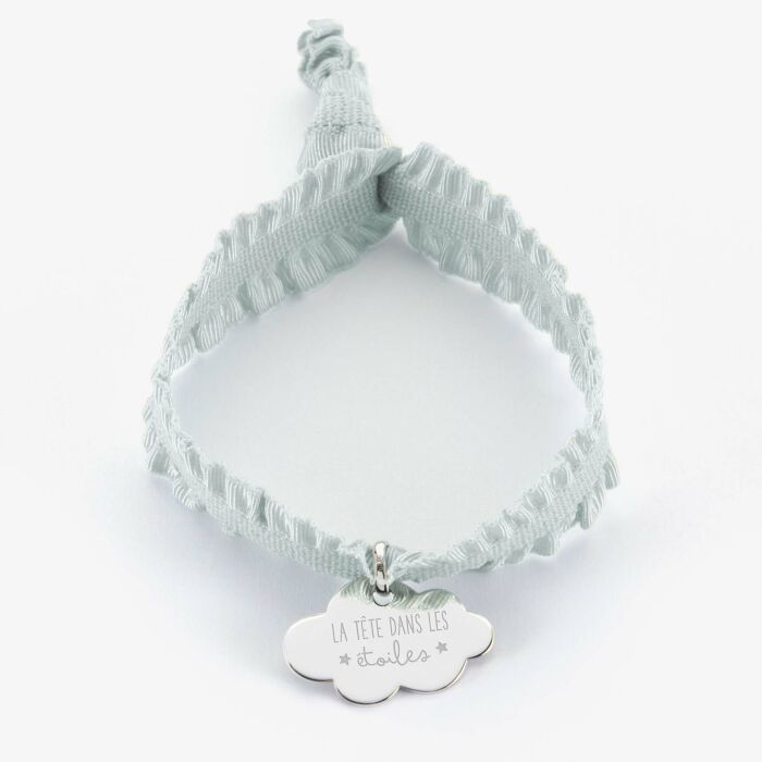 Coffret de bracelets enfant personnalisés cordons élastiques interchangeables médaille gravée argent nuage 20x14 mm - illu la tete dans els etoiles