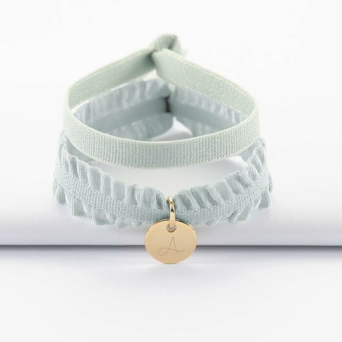 Coffret de bracelets enfant personnalisés cordons élastiques interchangeables médaille gravée plaqué or 10 mm - a
