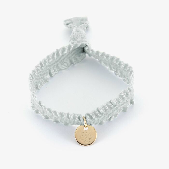 Coffret de bracelets enfant personnalisés cordons élastiques interchangeables médaille gravée plaqué or 10 mm - illu fleur