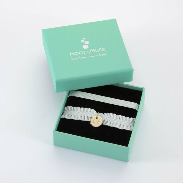 Coffret de bracelets enfant personnalisés cordons élastiques interchangeables médaille gravée plaqué or 10 mm - picto coeur