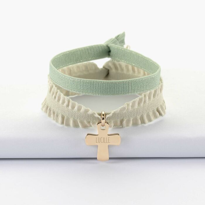 Coffret de bracelets enfant personnalisés cordons élastiques interchangeables médaille gravée plaqué or 15x13 mm - lucille
