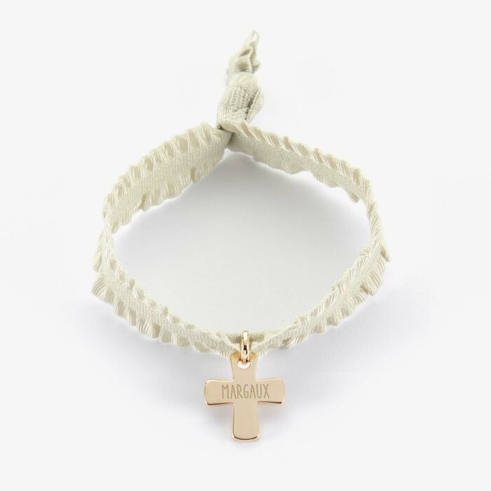 Coffret de bracelets enfant personnalisés cordons élastiques interchangeables médaille gravée plaqué or 15x13 mm - margaux