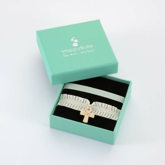 Coffret de bracelets enfant personnalisés cordons élastiques interchangeables médaille gravée plaqué or 15x13 mm - emma