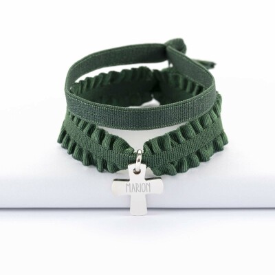 Coffret de bracelets enfant personnalisés cordons élastiques interchangeables médaille gravée argent croix 15x13 mm - marion