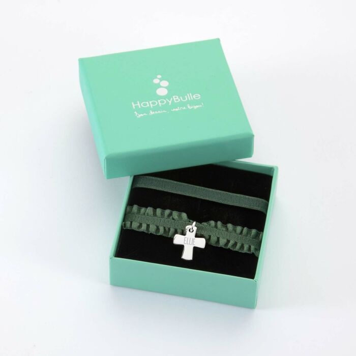 Coffret de bracelets enfant personnalisés cordons élastiques interchangeables médaille gravée argent croix 15x13 mm - ellie