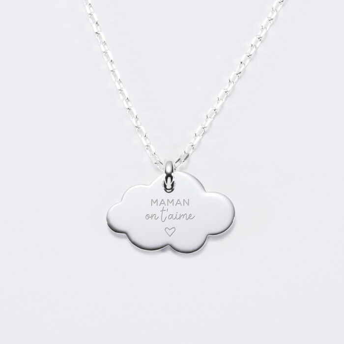 Pendentif personnalisé prénom médaille gravée argent dormeuse nuage 20x14 - citation