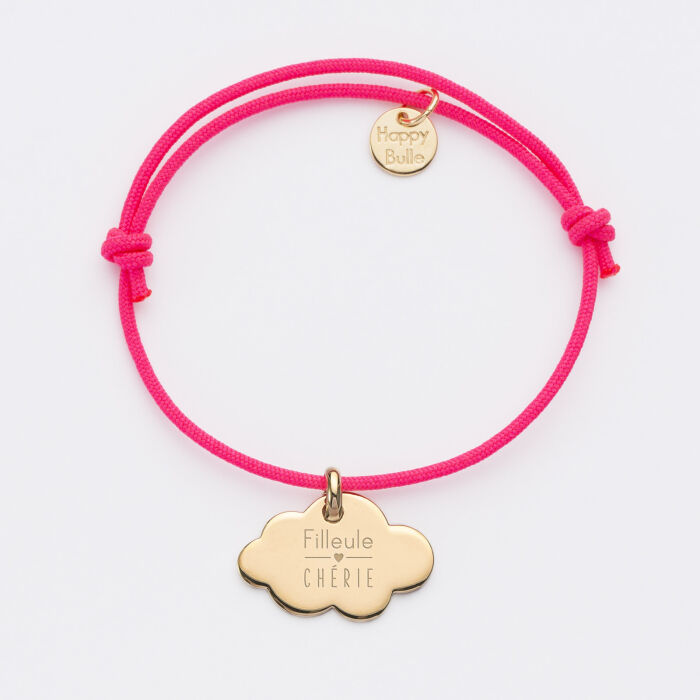 Bracelet enfant personnalisé prénom médaille gravée plaqué or nuage 20x14 mm citation