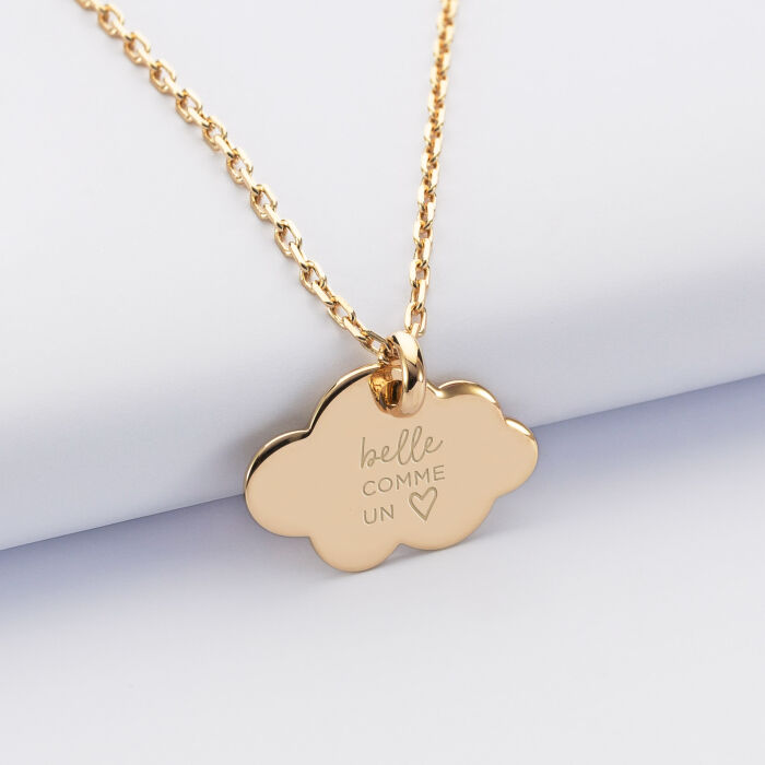 Pendentif personnalisé prénom médaille gravée plaqué or nuage 20x14 mm citation