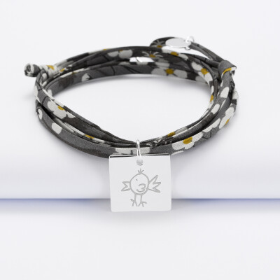 Bracelet Liberty personnalisé médaille gravée argent dormeuse carrée 18x18 mm - dessin