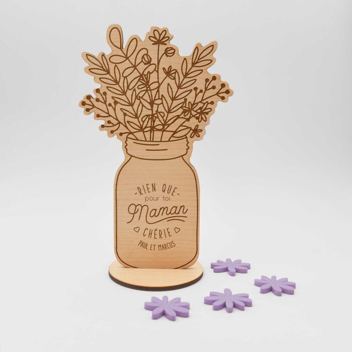 Décoration bouquet de fleurs personnalisé bois gravé 16x9 cm - Edition spéciale "Maman chérie" - paul et marcus