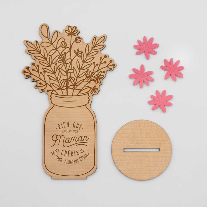 Décoration bouquet de fleurs personnalisé bois gravé 16x9 cm - Edition spéciale "Maman chérie" - jusqu'aux étoiles