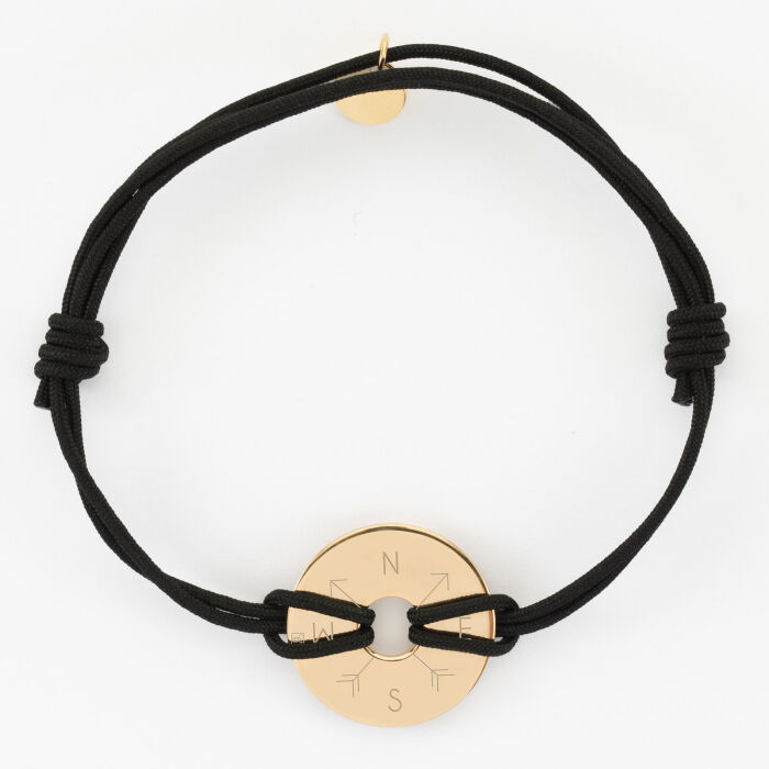 Bracelet homme personnalisé cordon double médaille gravée plaqué or cible soleil 21 mm - illu flèches