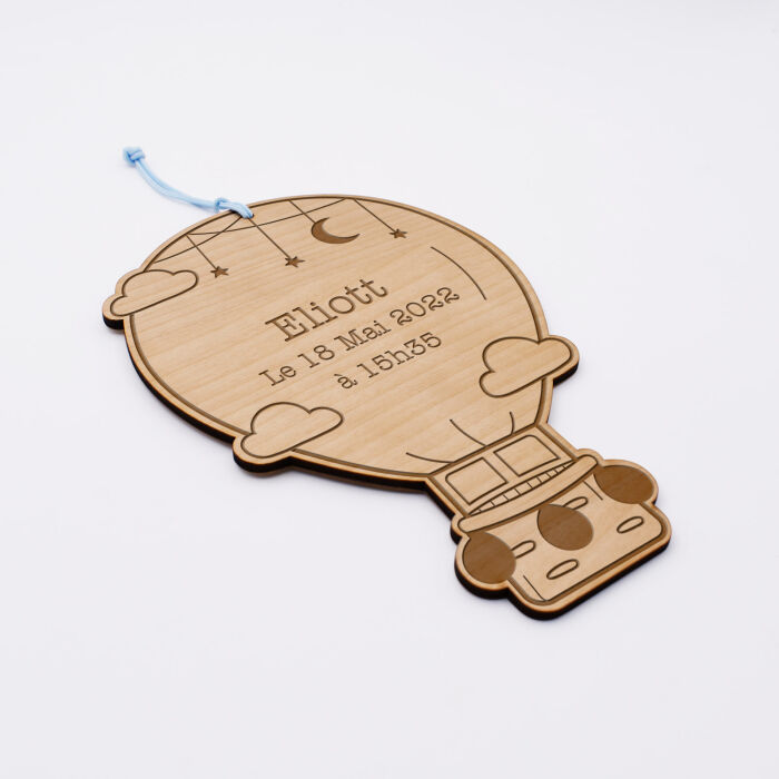 Cadre forme montgolfière personnalisé bois gravé 15x10 cm - eliott