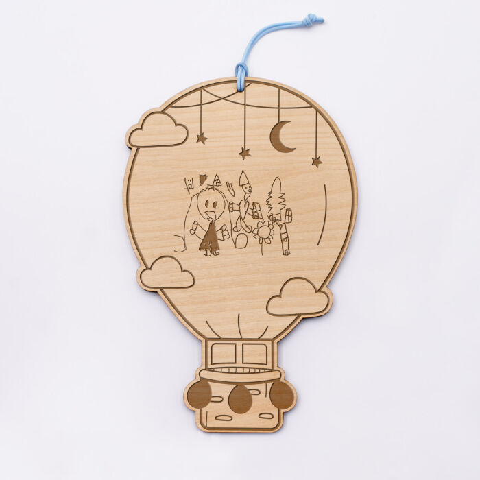 Cadre forme montgolfière personnalisé bois gravé 15x10 cm - dessin
