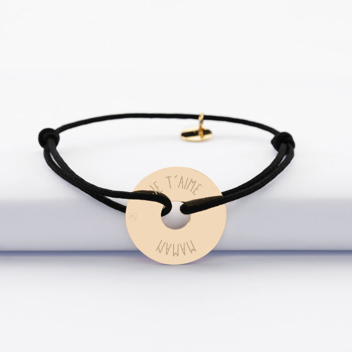 Bracelet personnalisé médaille gravée plaqué or cible soleil 21 mm