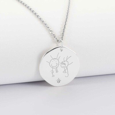 Pendentif personnalisé médaille scintillante gravée argent 20 mm - dessins
