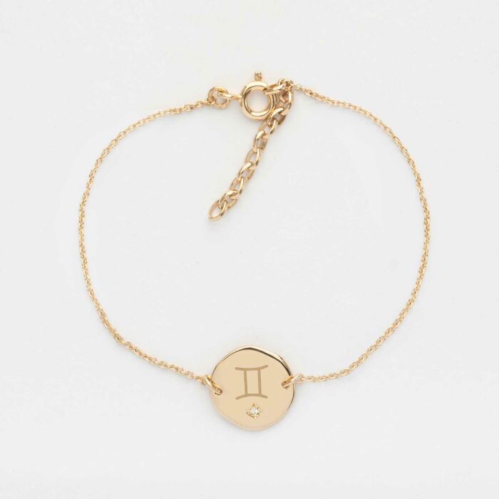 Bracelet chaîne personnalisé médaille scintillante gravée plaqué or initiale 13 mm - illu astro